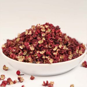 Meihua red Sichuan peppercorns in a white dish
