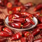 Zidantou dried chili peppers on a ceramic dish