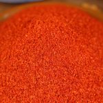 Three-variety ground chili blend close up of the ground blend