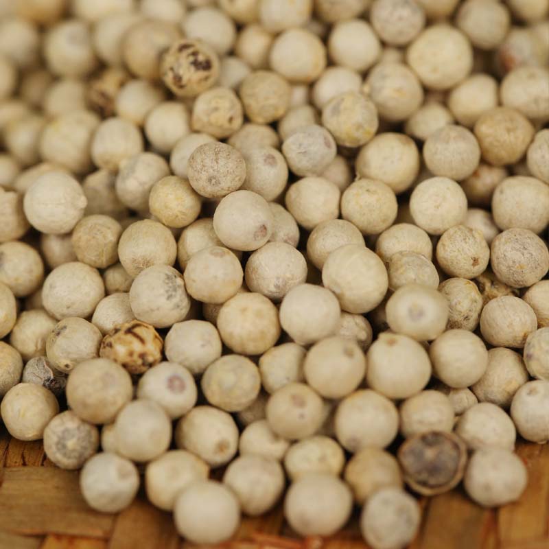 White peppercorns in close-up