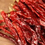 Erjingtiao dried chili peppers on a wooden table