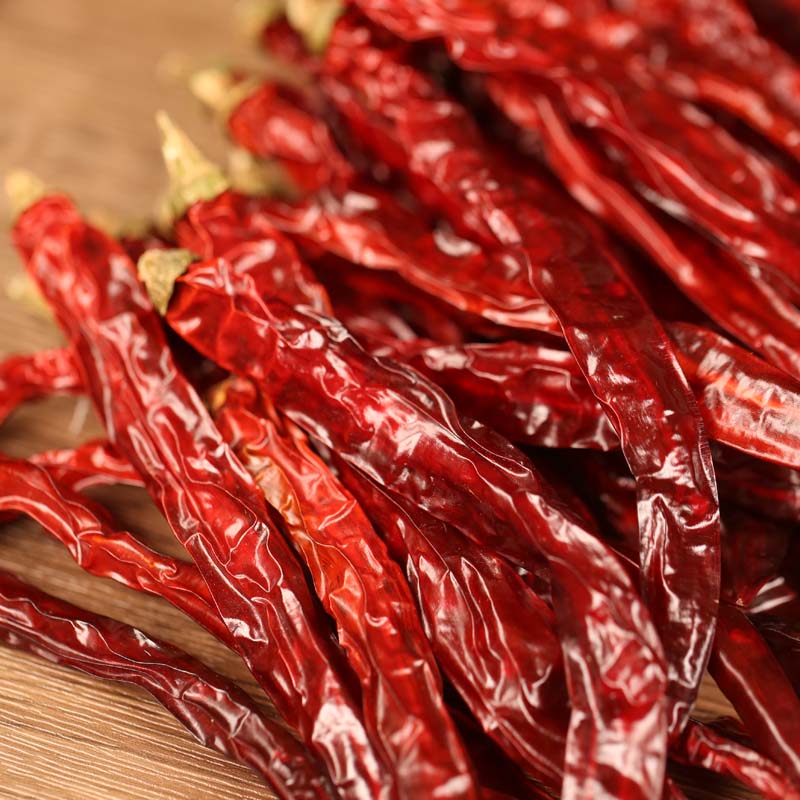 Erjingtiao dried chili peppers on a wooden table