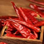Huaxi dried chili peppers in a wooden box