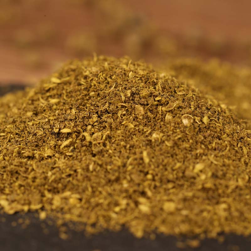 Green Sichuan pepper powder mounded in close-up