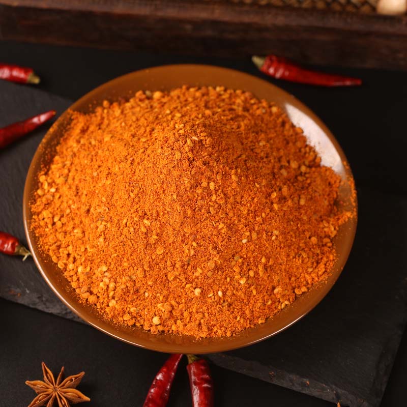 Five-spice chili dipping seasoning on a brown plate