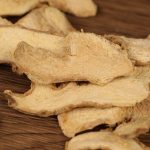 Dried ginger slices in close-up