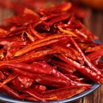 Huaxi chili threads on a blue plate