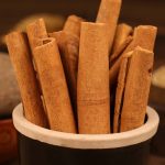Cinnamon bark standing in a ceramic pot