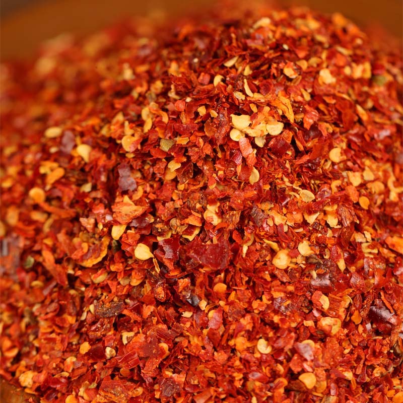 Five-variety ground chili blend in close-up